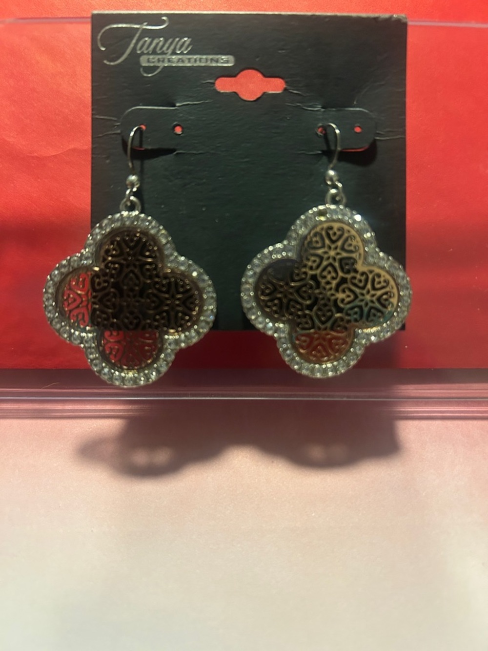 Gold-Tone Filigree Clover Drop Earrings